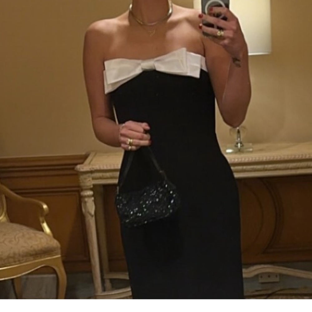 Wayf Black and White Strapless Sheath Cocktail Dress